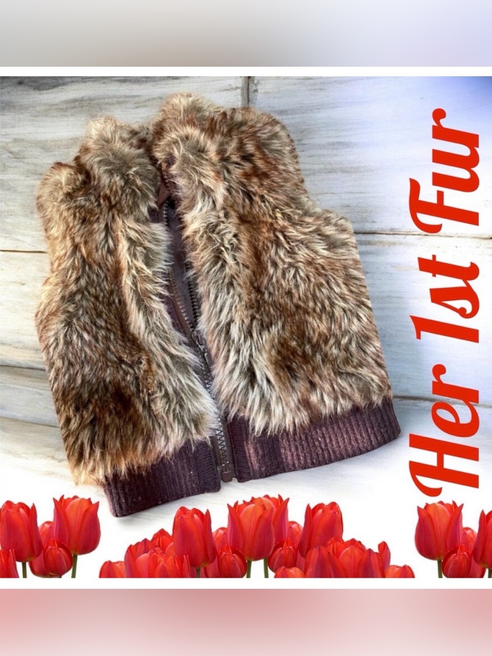 “Fur Baby Fur” Vest by Starting Out Faux Fur Zip Up Vest Size:12 M Gently Worn
